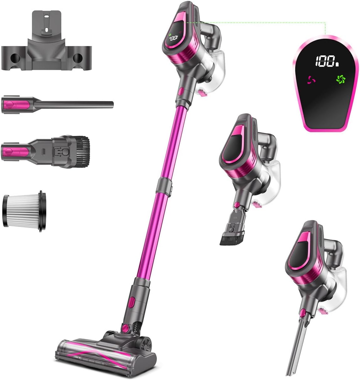 N16 Cordless Vacuum Cleaner, Lightweight Vacuum Cleaners for Home with Powerful Suction, 2600mAh Battery with 45 Mins Runtime, Rechargeable Stick Vacuum Cordless for Hardwood Floor Carpet Pet Hair