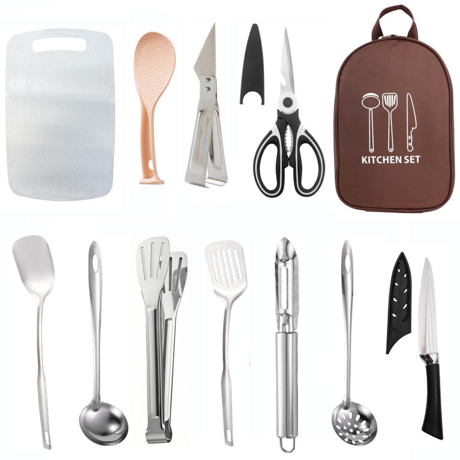 Zippered Utensil Storage Bag Printed Graphic Oxford Cloth Utensil Bag Slightly Arched for Outdoor Cooking, Travel Coffee 12-piece Set-image-35