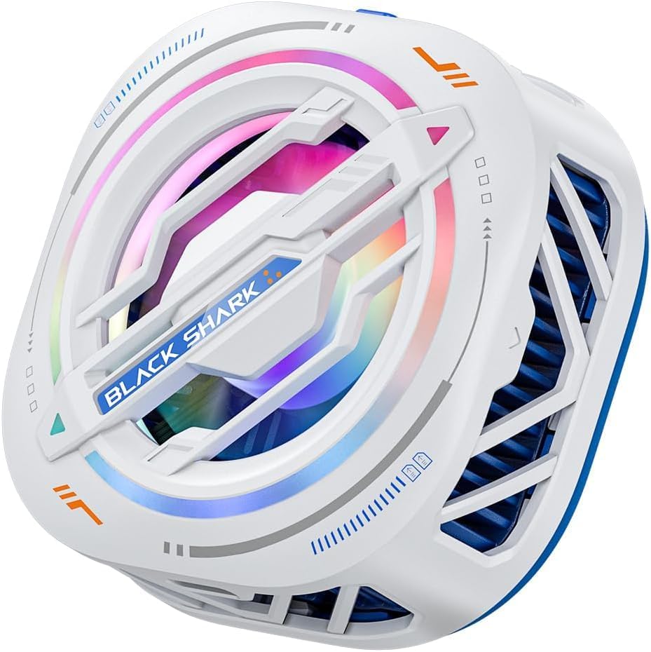 Black Shark Magnetic Cell Cooling Fan, RGB Phone/Tablet/IPad Cooler with Larger Area, White