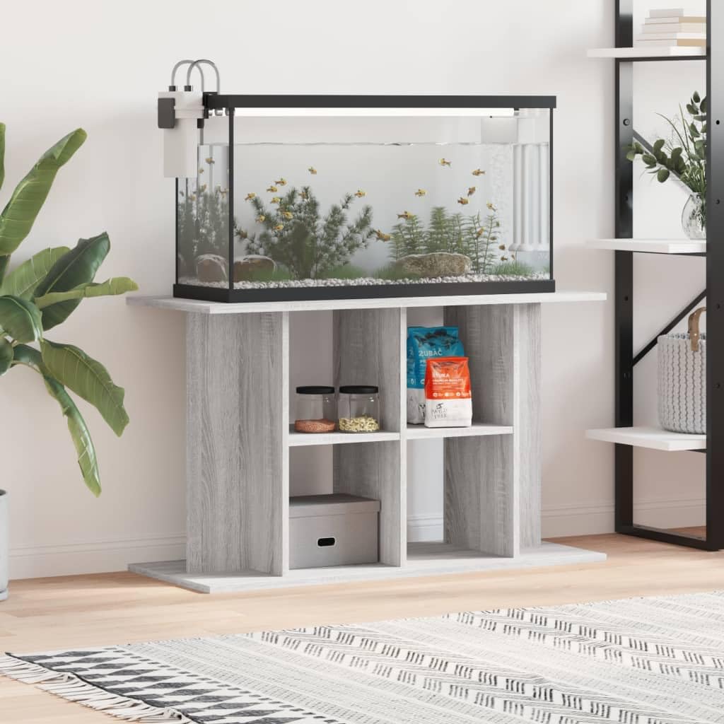 Gecheer Aquarium Stand Fish Tank Cabinet Side Cabinet with Display Shelves for Home Living Room Grey Sonoma 100x40x60 cm Engineered Wood