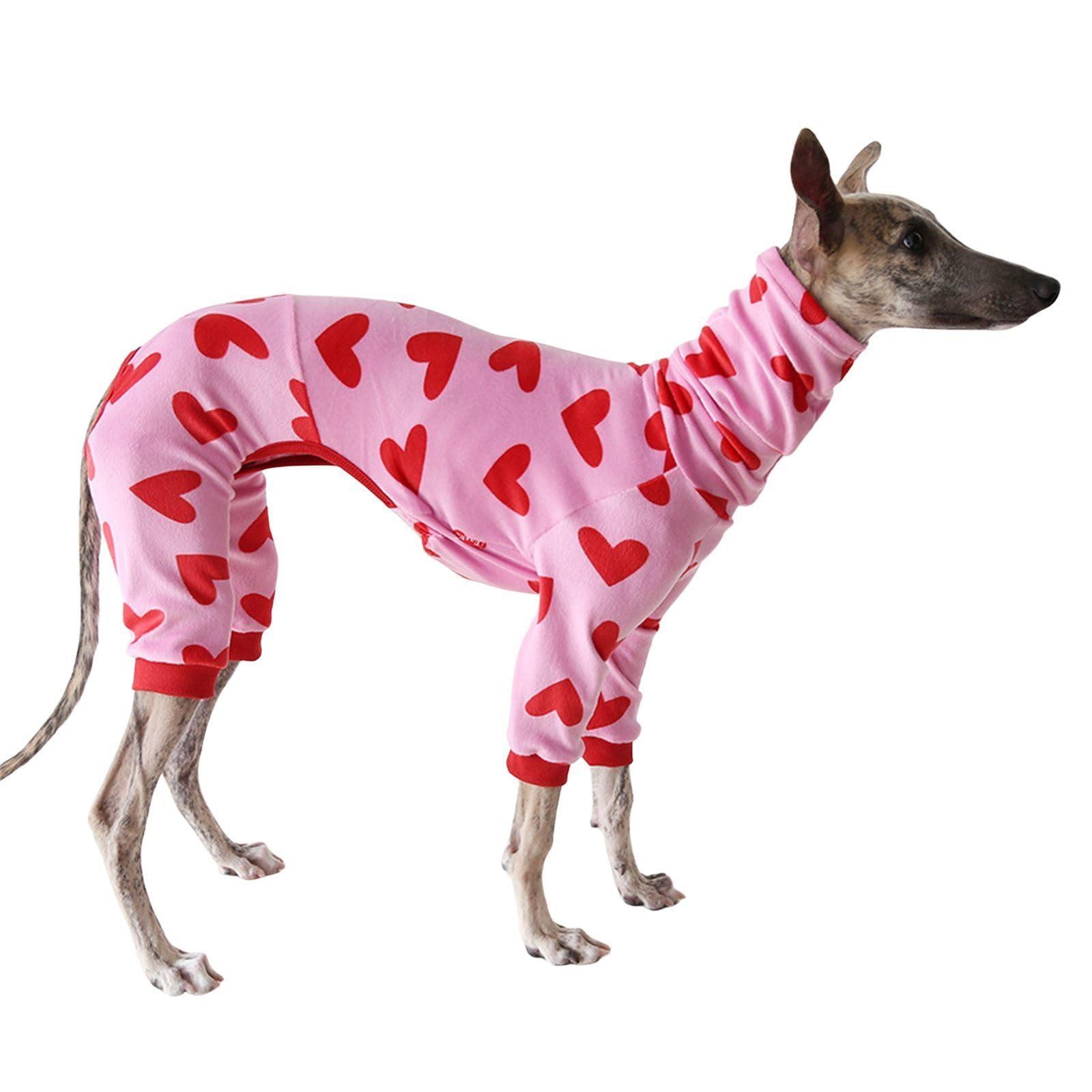Lightweight Italian Greyhound Jumper，Turtleneck Whippet Four-Legs Cotton Pajamas Soft Dog Onesie Loungewear Dogs Jumpsuit, Red Heart_XL