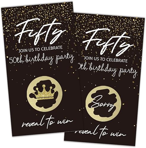 Vista 19 de REWIDPARTY Tarjetas de juego para raspar para fiesta de cumpleaños número 50 (32 piezas) para fiesta de cumpleaños número 50, tarjetas rascadoras