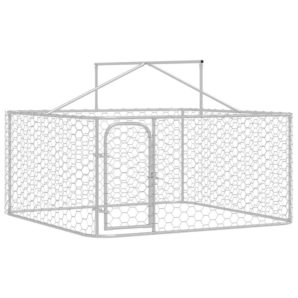 Galvanized Steel Outdoor Dog Kennel with Roof | Features a lockable door to keep puppies and dogs secure in the backyard, measuring 6.6 x 6.6 x 5 feet.