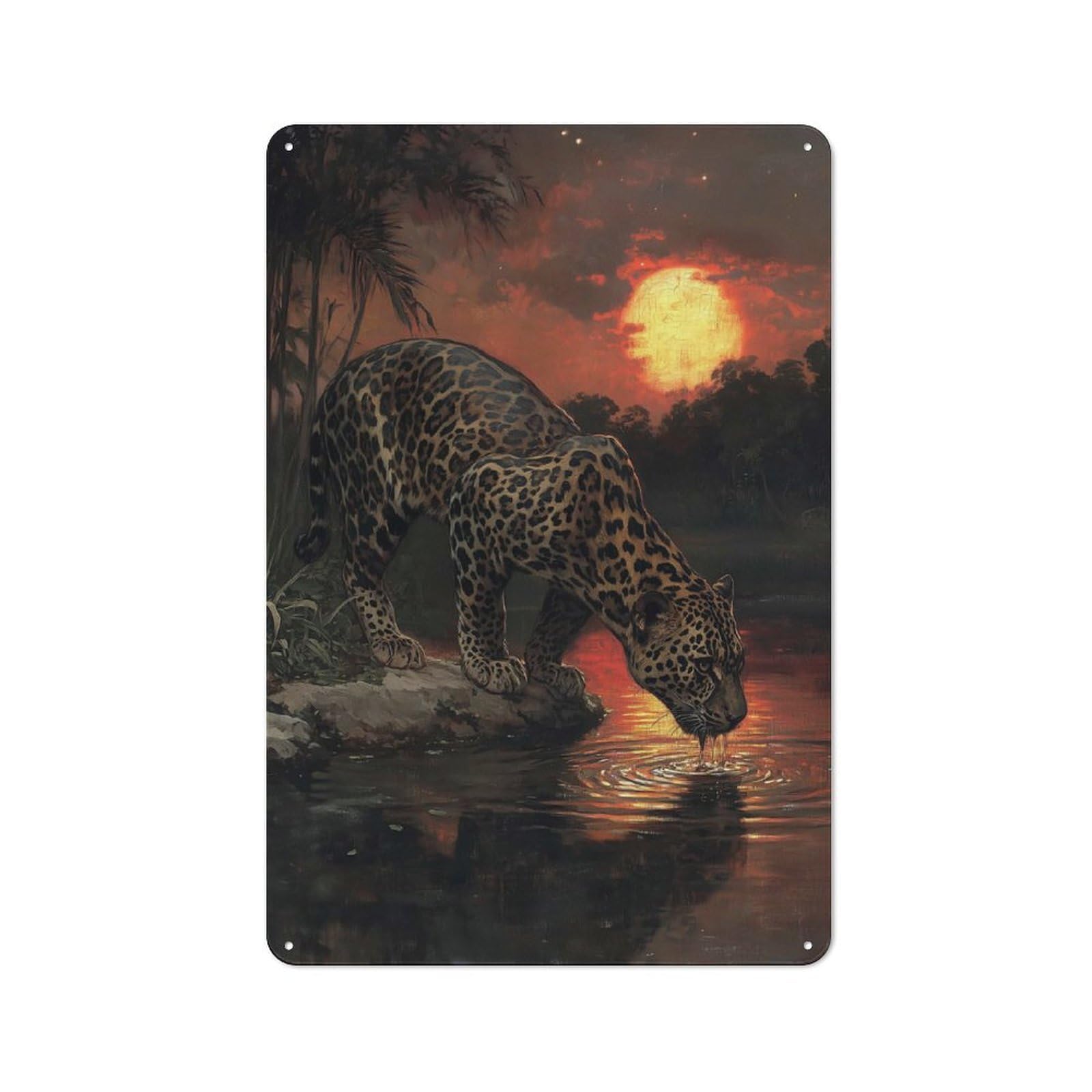 Metal Plaque 30x20cm with Jaguar at Sunset for Pub Or Café, Retro Decor, for Pub Decor Enthusiasts Refreshing A Room in Autumn