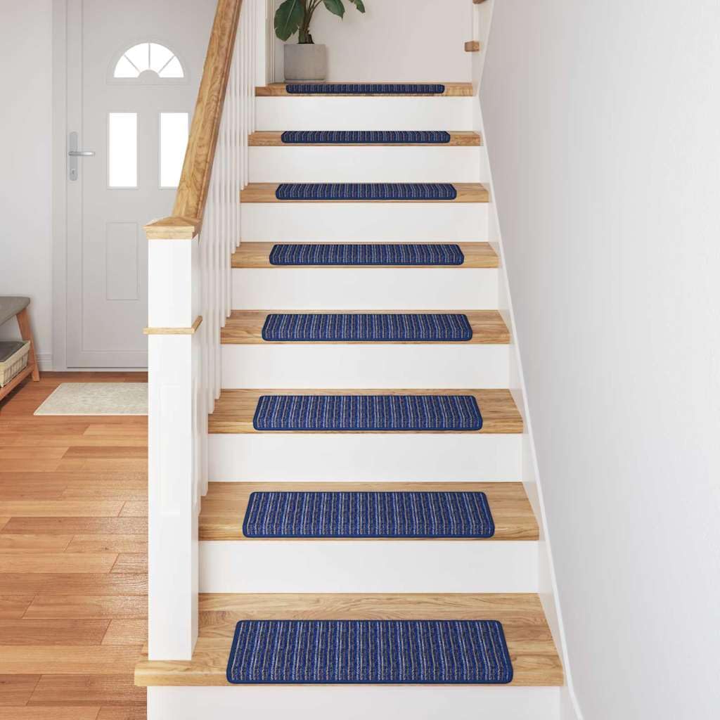 Tomostar Lot de 15 Marchettes d'escalier Antidérapant, Tapis d'escalier Autocollant Tapis pour Marche Protection d'escalier Rayé 15 pcs Bleu 65 x 21 x 4 cm
