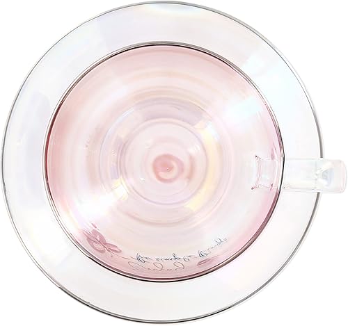 Miniatura 5 de Pavilion Gift Company - Best Mom Ever - Juego de taza de té de vidrio de 7 onzas con platillo, taza de café iridiscente, taza de té con patrón