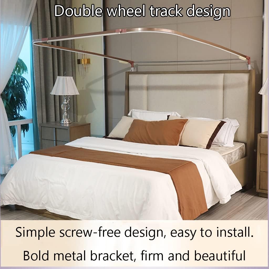 Bed Canopy U-Shaped Mosquito Net for Home Bedroom, Lace Bed Canopy with Metal Stand, Encrypted Dustproof Three Doors (Color : A5, Size : 180x200x200cm)