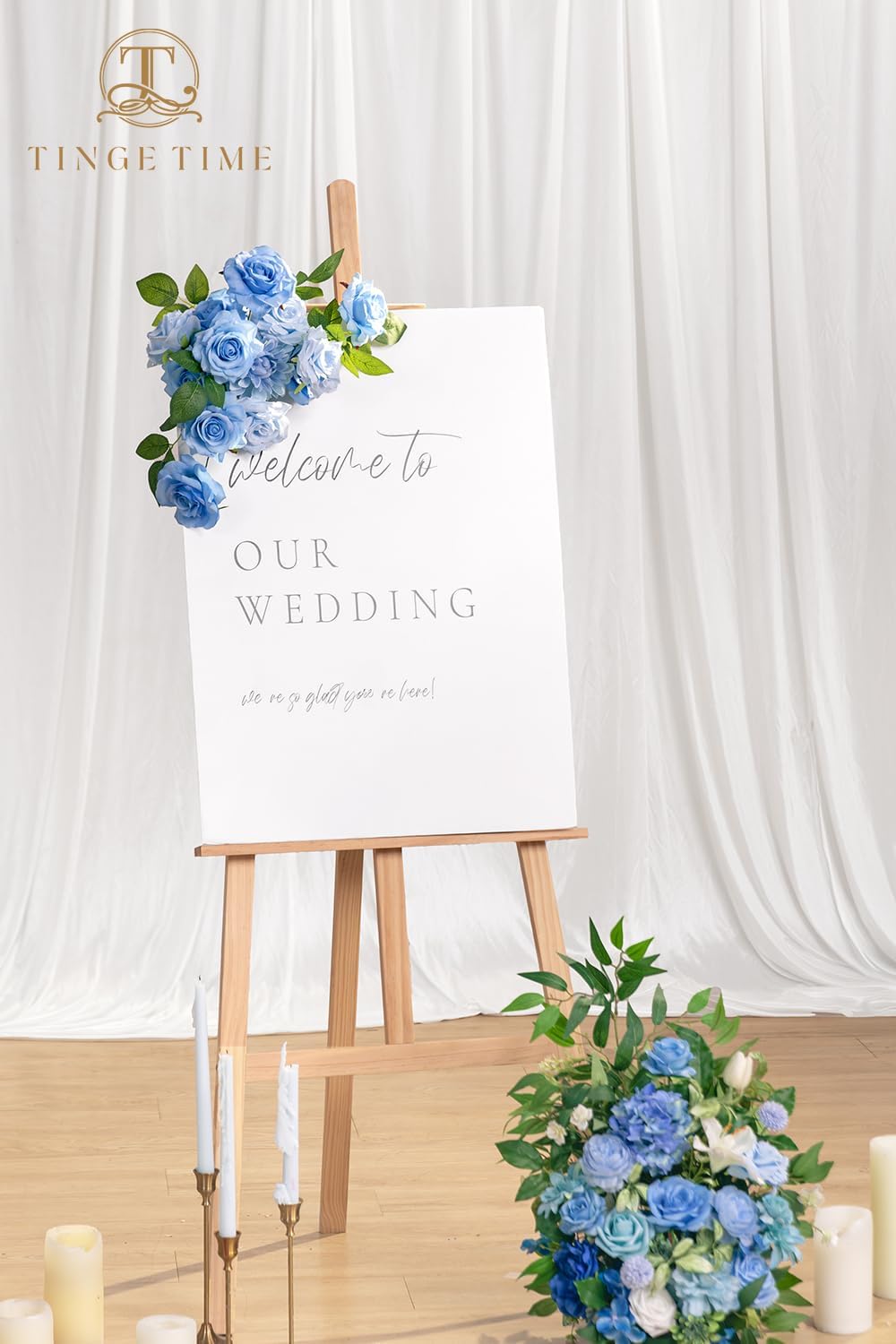 TINGE TIME Artificial Flowers Combo Box Set, 16PCS Fake Rose Silk Flower with Stem for DIY Wedding Bouquets Centerpieces Baby Shower French Country Home Decoration (Provence Blue)