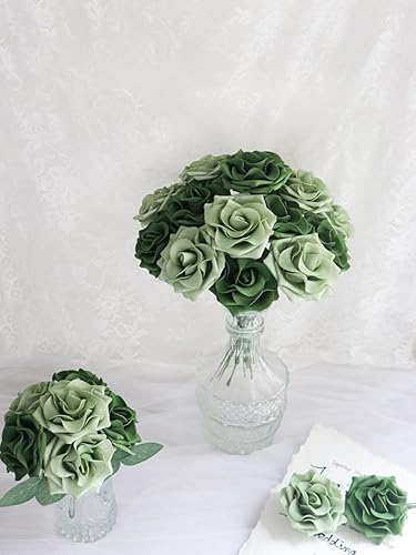 Miniatura 3 de Flores artificiales de 2.5 pulgadas, color naranja quemado, 25 rosas falsas con tallo para ramos de boda, arreglos florales, despedidas de soltera,