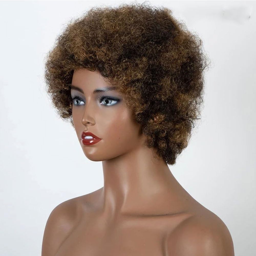Naturalne peruki afro, kręcone, syntetyczne peruki dla kobiet, z frędzlami, idealne do codziennego użytku lub na imprezę. Peruka z wycięciem (czerwona)