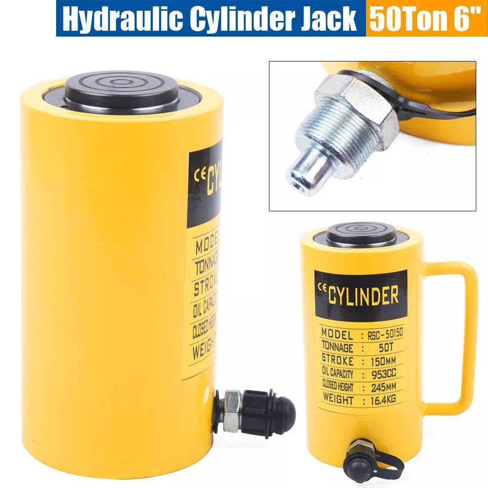 PROYONGOO 50t Solid Ram Hydraulic Cylinder, 6inch Stroke Single Acting Hydraulic Cylinder Jack, Hydraulic Cylinder Jack for Electric Power Steel Bridges Machinery
