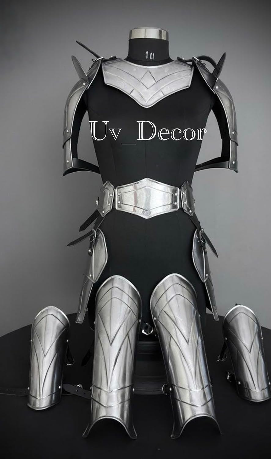 Medieval Knight Full Body Armor Set for Men – 10-Piece Silver Steel Costume Armor Suit with Shoulder, Arm, Leg & Chest Plates – Ideal for LARP, Cosplay, Halloween & Stage Performances