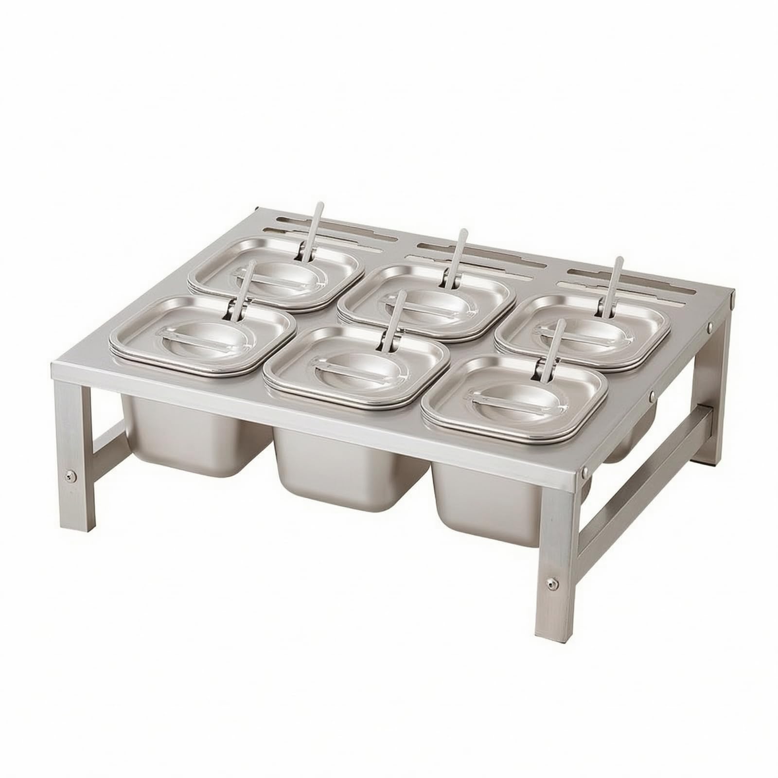 Rack Condimentos Acero Inoxidable Autoportante Organizador Encimera con Recipientes Multifuncional para Restaurantes, Cocineros Caseros, 6 Rejillas