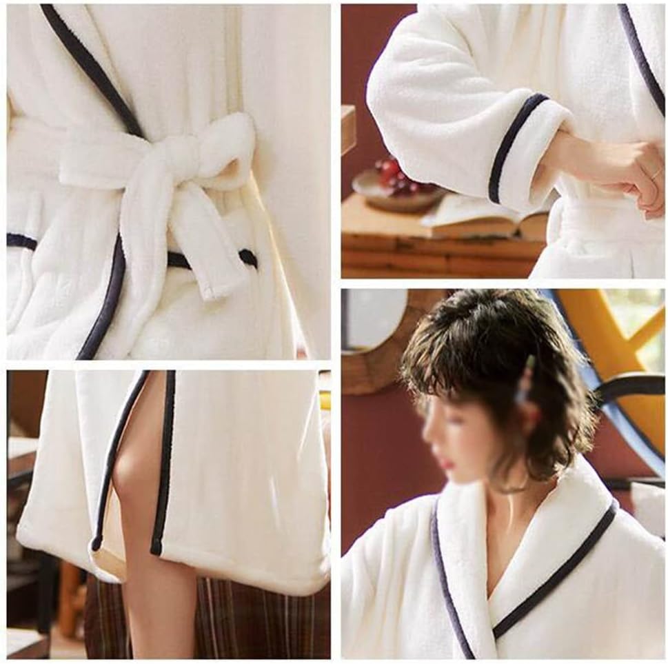 Couples Bathrobe Autumn Winter Warm Women Flannel Long Robe Thick Sleepwear Nightgown Men Loose Home Wear(Women-XL code)