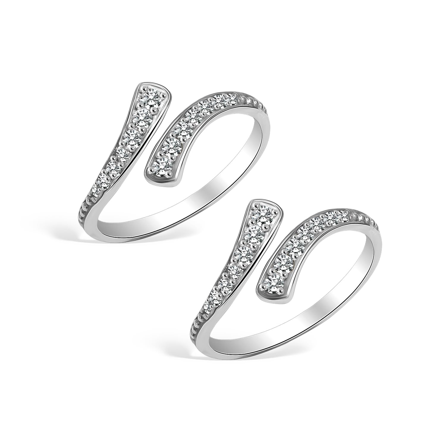 925 Sterling Silver Cubic Zirconia Adjustable Twist Toe Ring for Women