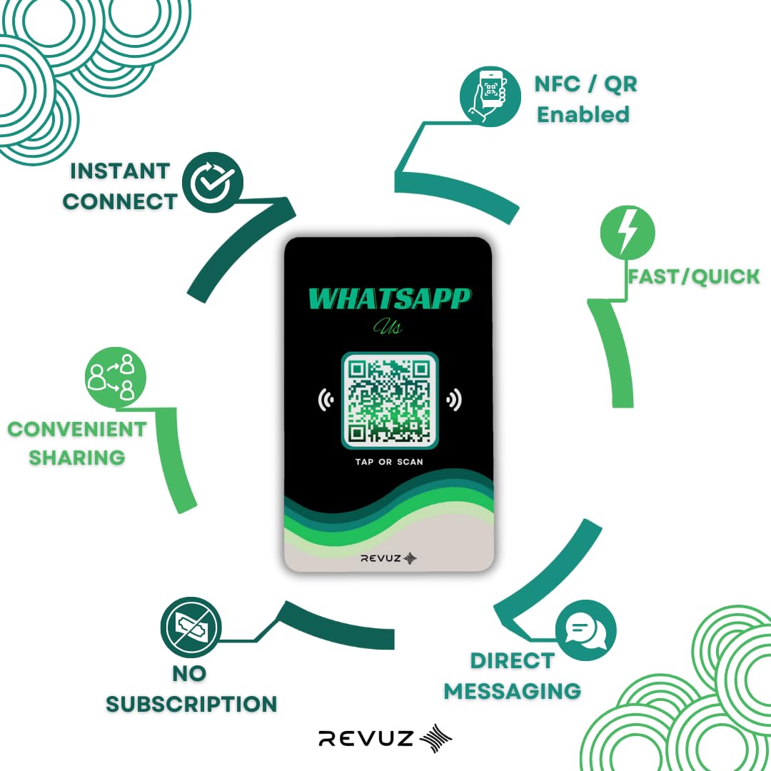 Revuz Whatsapp Connect Card | Instant Whatsapp Chat, Groups & Catalog with NFC Tap/QR Code Scan | Professional Business Tool for Shops, Restaurants, Service Providers | Unlimited Taps 3