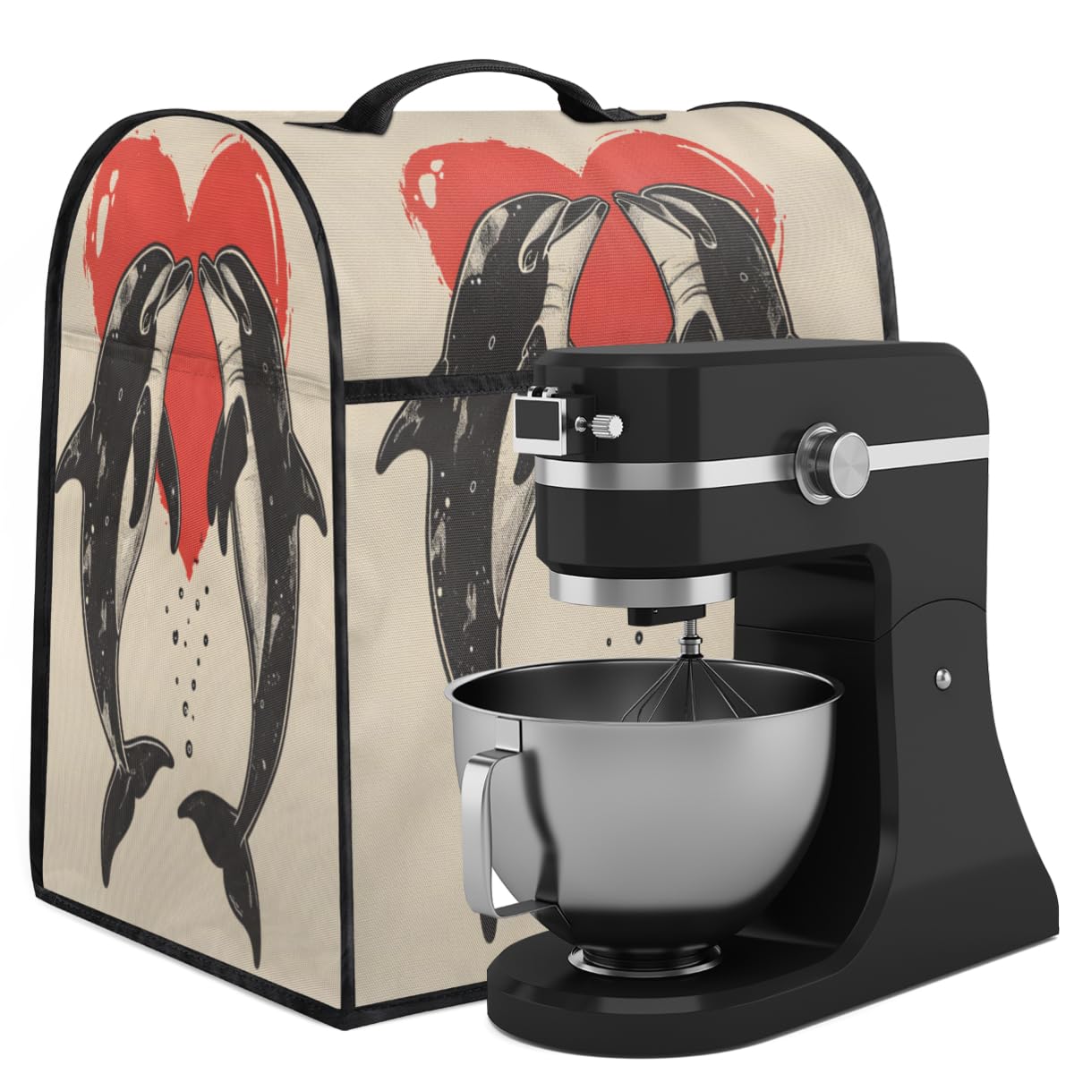 Coffee Maker Cover Heart Dolphin Kitchen Appliance Covers Small Appliance Covers Blender Cover Juicer Cover Dust Covers for Kitchen Appliances with Top Handle and Pockets,Washable,B626