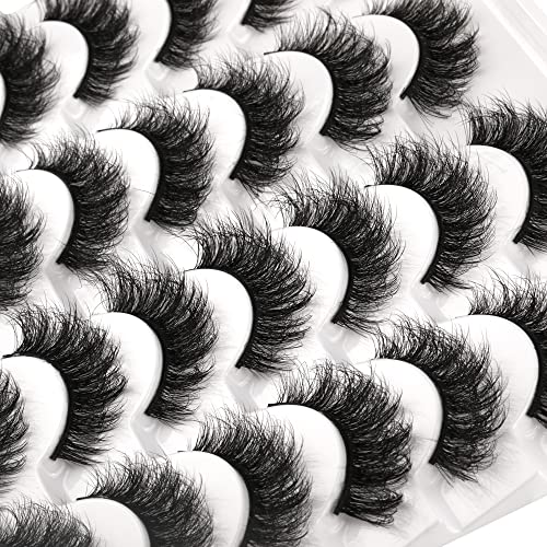 False Eyelashes 15mm Full Thick Lashes Cat Eye Natural Look 3D Faux Mink Lashes Pack Fluffy Volume Small Short Fake Eyelashes 14 Pairs Pack by Pawotence