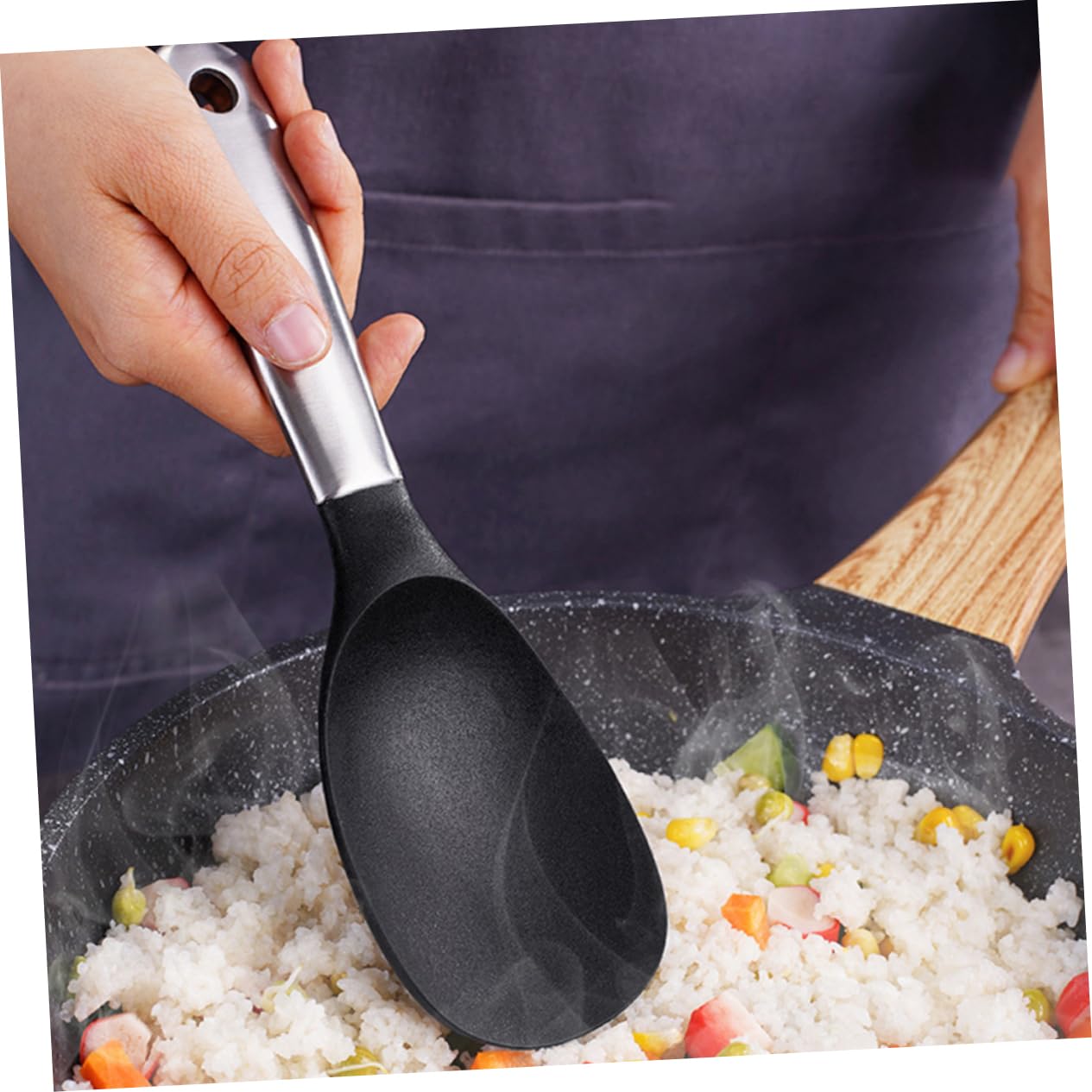 1Pc Sturdy Silicone Rice Paddle Spoon Non Stick Rice Serving Utensil with Long Handle for Easy Serving and Stirring Kitchen Hotel