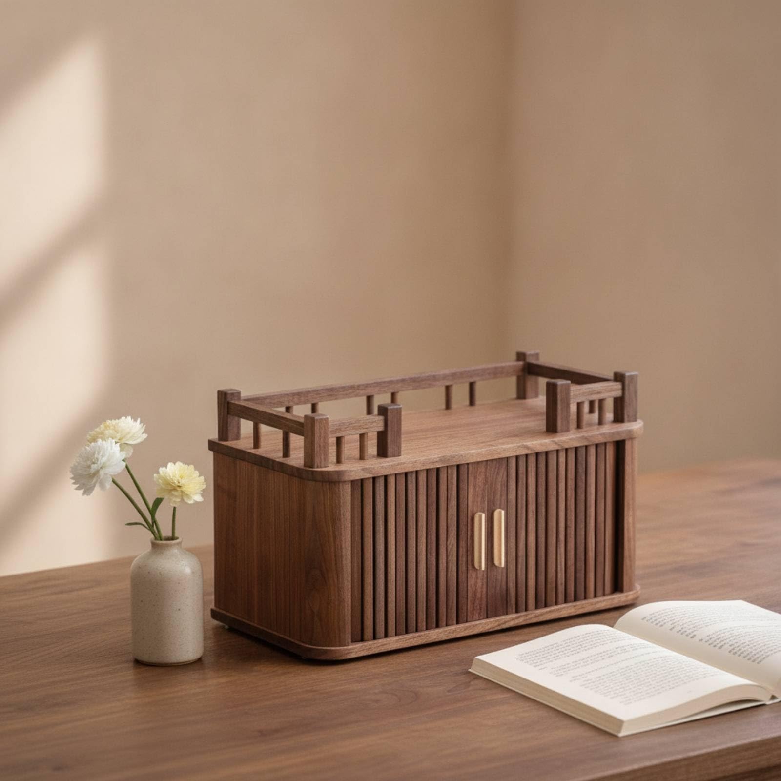 Qianly Organizador con Tapa Transparente Elegante Caja Organizadora Resistente Contenedor para Escritorio, Negro Nuez, Gabinete De Un Cajón Wumian