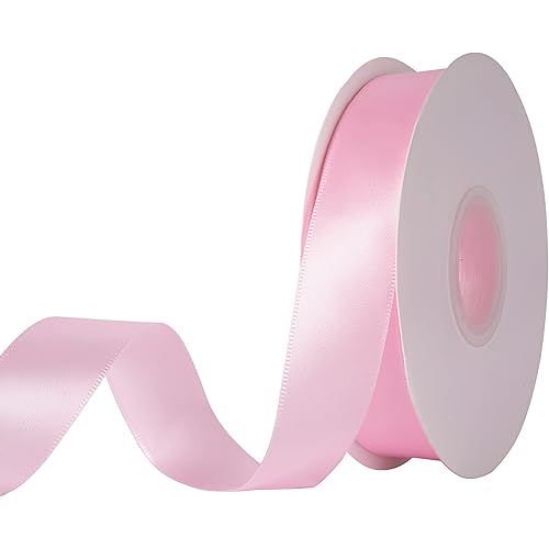 KSRIGHT 1 inch（2.54cm Wide) x 50 Yards Double Faced Pink Polyester Satin Ribbon for Gift Wrapping,Wedding Decoration, Bows Making, Sewing, DIY Crafts