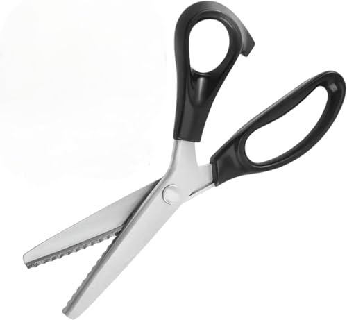 Pinking Shears with Round Design Blades, Stainless Steel, Black Handle, Sewing and Fabric Cutting Scissors