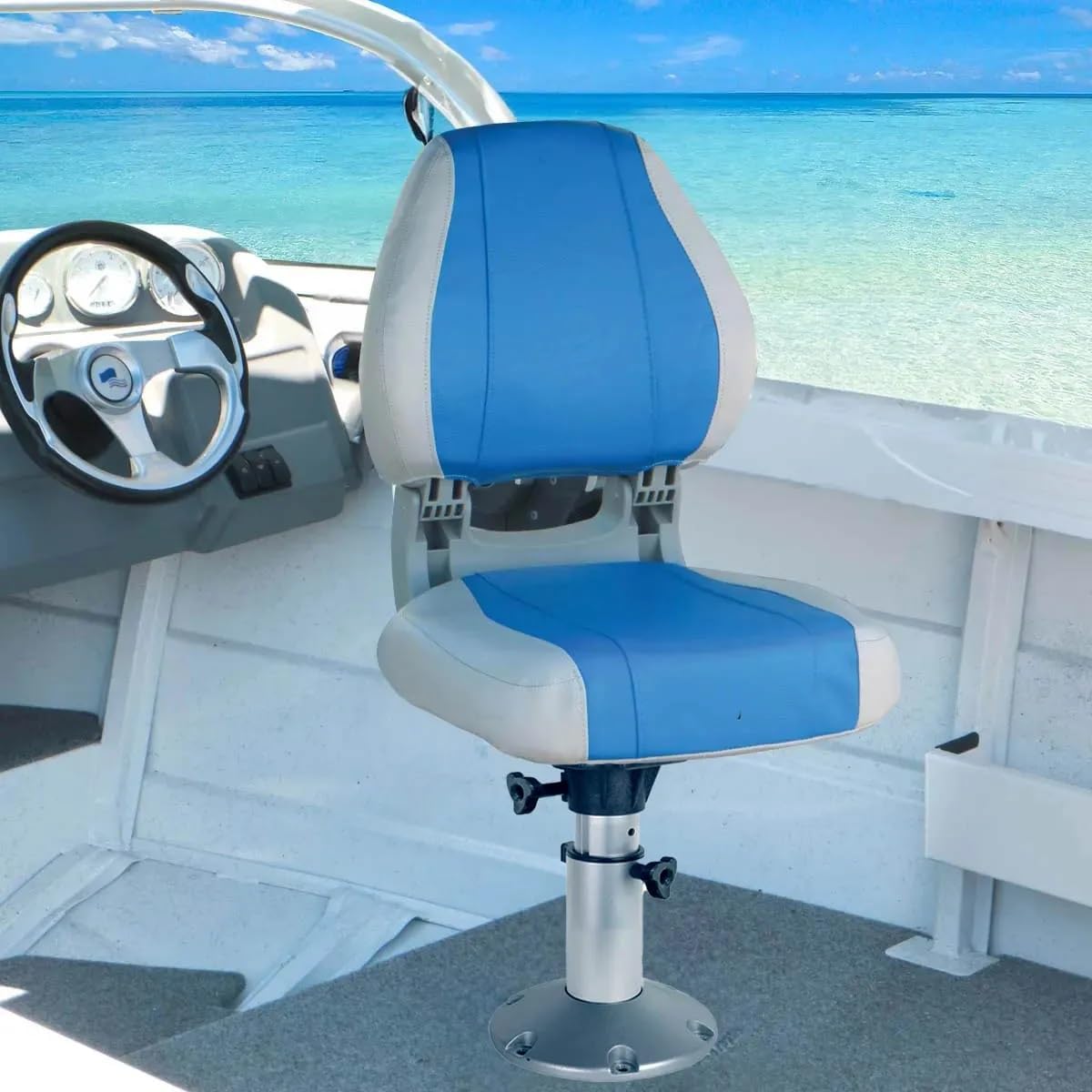 Oceansouth Boat Seat Pedestal Adjustable 13" - 19" Boat Accessories Seats Fishing Pole seat Pontoon Kayak Jon Chair Pedestal bass Boats Base Mount Swivel Aluminum Post Cushion Safety Equipment Slider