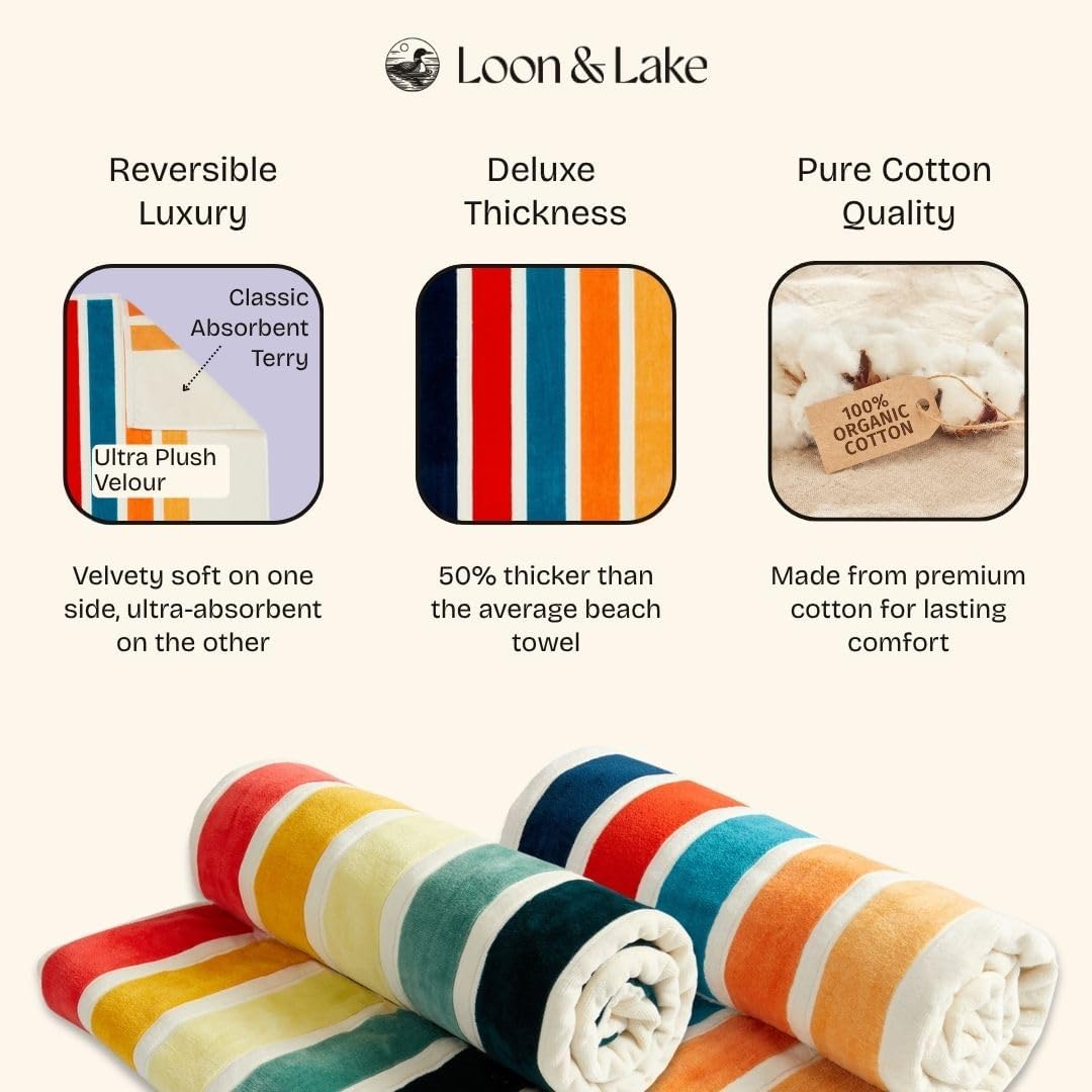 Loon & Lake Luxury Oversized Beach Towels - Retro Stripes| Oversized 40" x 70" | Crafted from 100% Combed Cotton | Ultra Plush & Super Soft | Retro Collection 1977 - Image 3