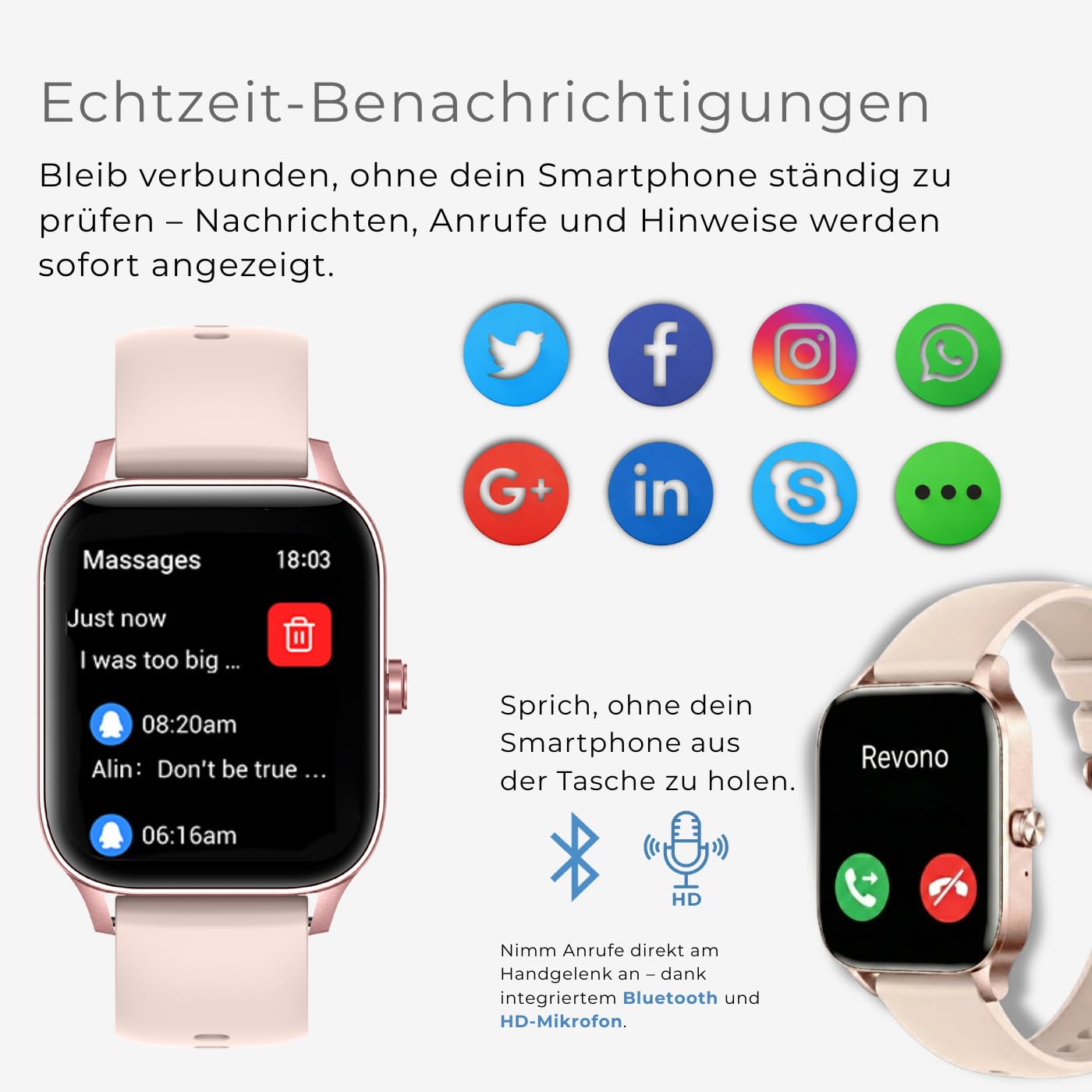 Smartwatch damski, złoty, 1,95" zegarek fitness z funkcją telefonu, tracker fitness do systemów Android i iOS, wodoszczelność IP68, zegarek sportowy z pulsometrem, krokomierzem i monitorem snu