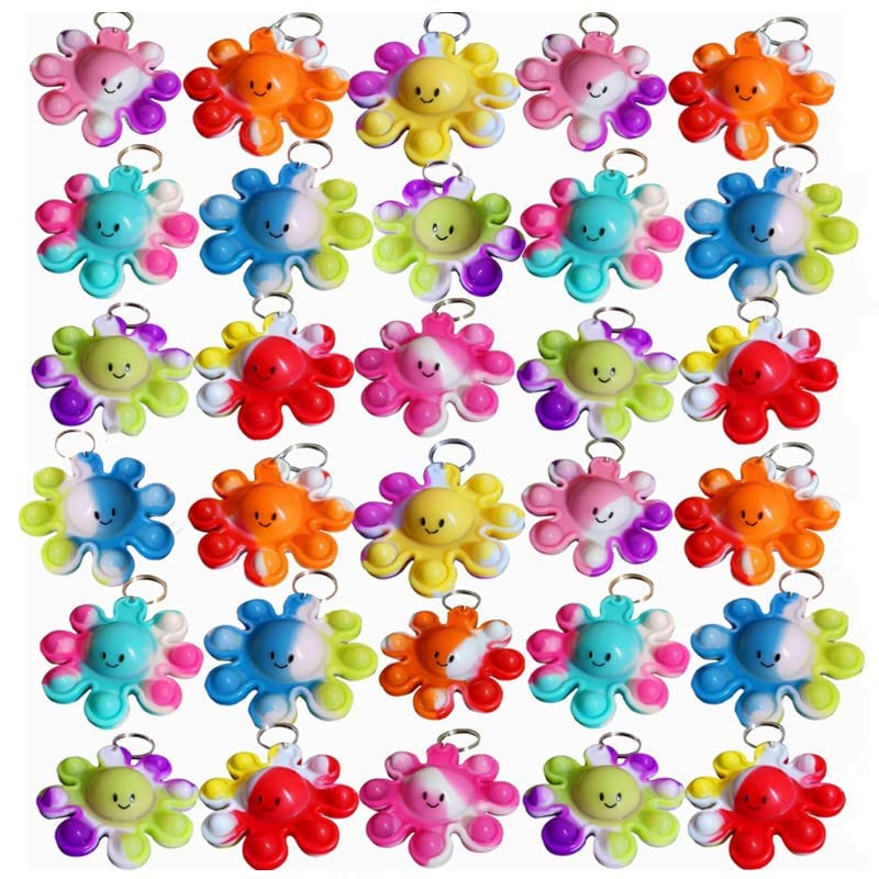 30 Pcs Mini Pop Octopus Keychains Toys Bulk Students Classroom Party Favors Toys for All Ages Kids,Classroom Rewards, Carnival Prizes, Treasure Chest,Prize Box