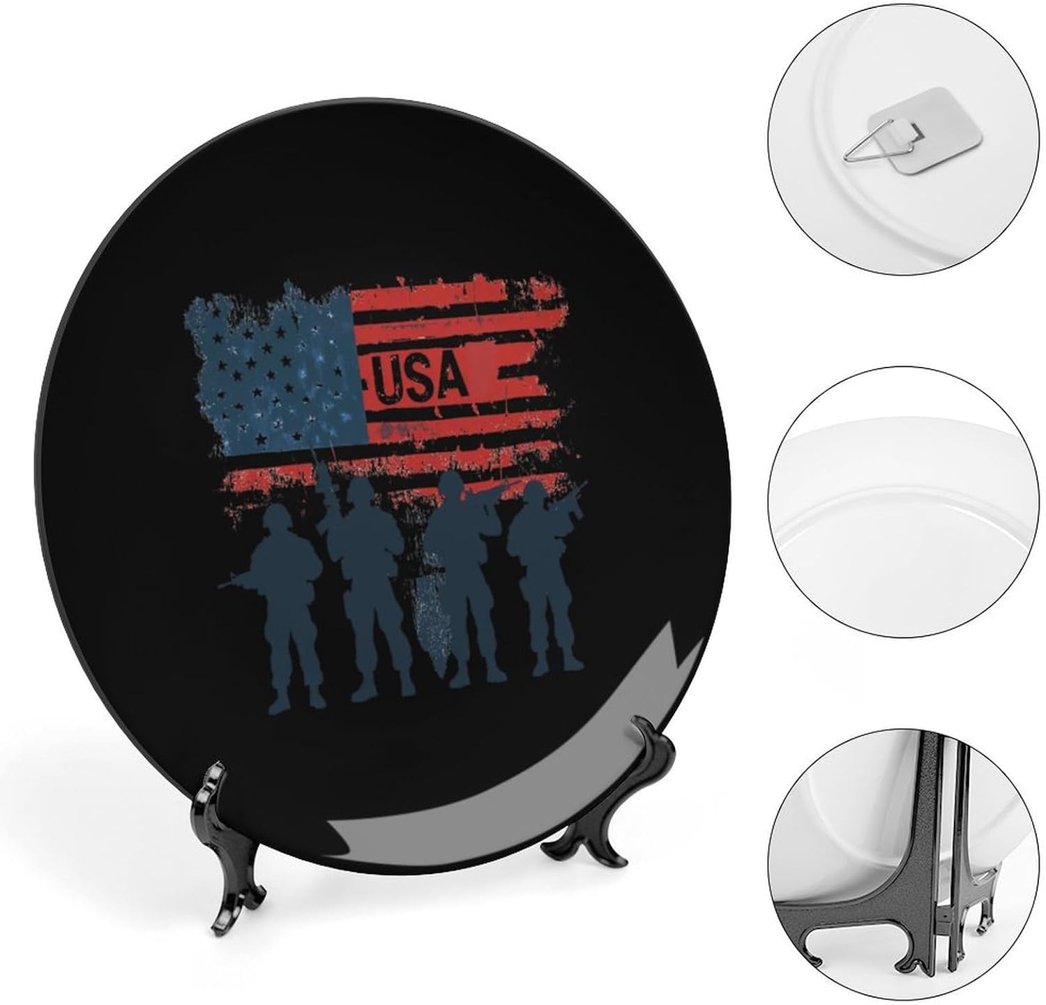 United States US Air Force Bone China Decorative Plate with Stand Home Dessert Plates Gift for Men Women 6inch