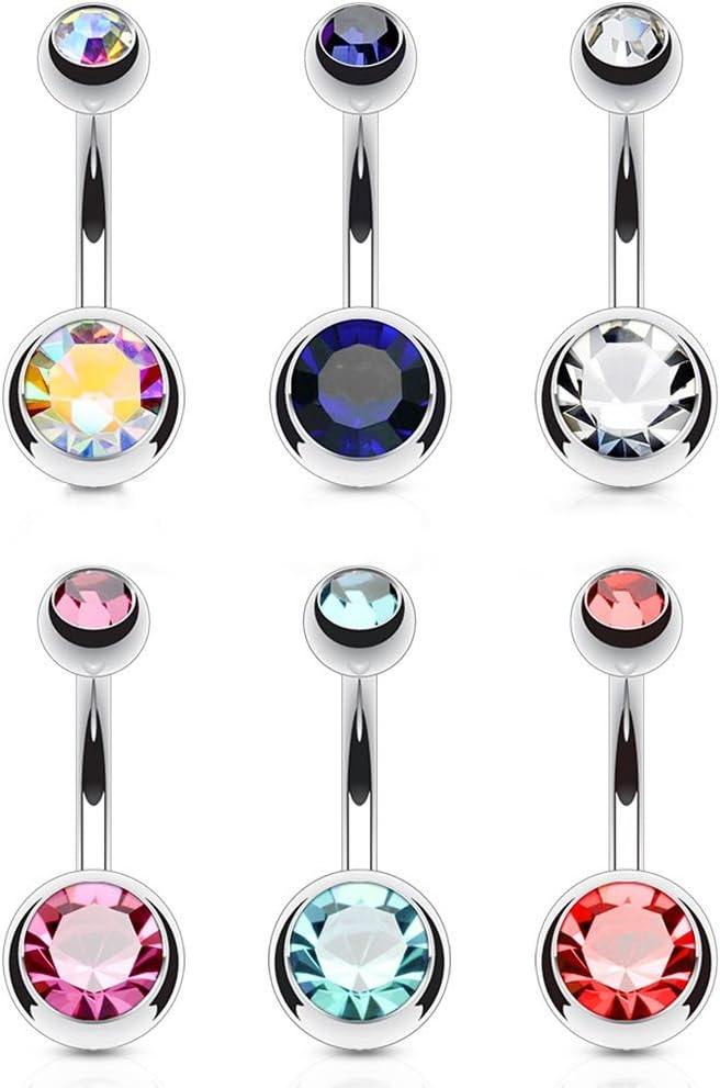 Fifth Cue 14G Double Jeweled 316L Surgical Steel Naval Belly Button Ring