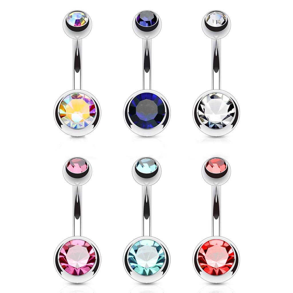 Fifth Cue 14G Double Jeweled 316L Surgical Steel Naval Belly Button Ring