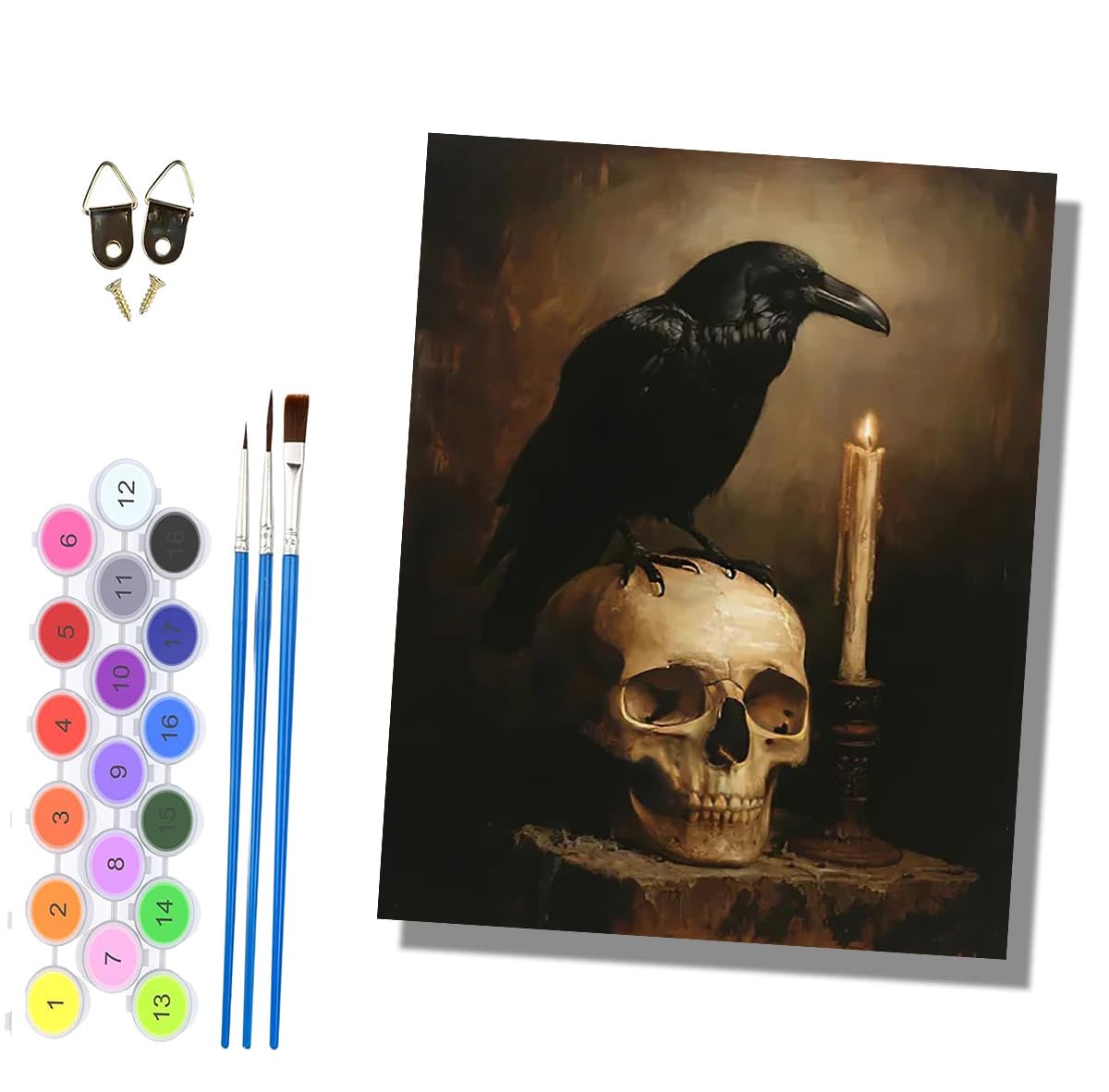 HONGPZH Paint by Numbers for Adults and Beginner Painting by Number Kits On Canvas Without Frame DIY Color Oil Painting Acrylic Paints Home Wall Decor 40x50cm/16x20in Crows and Skull Candlelight