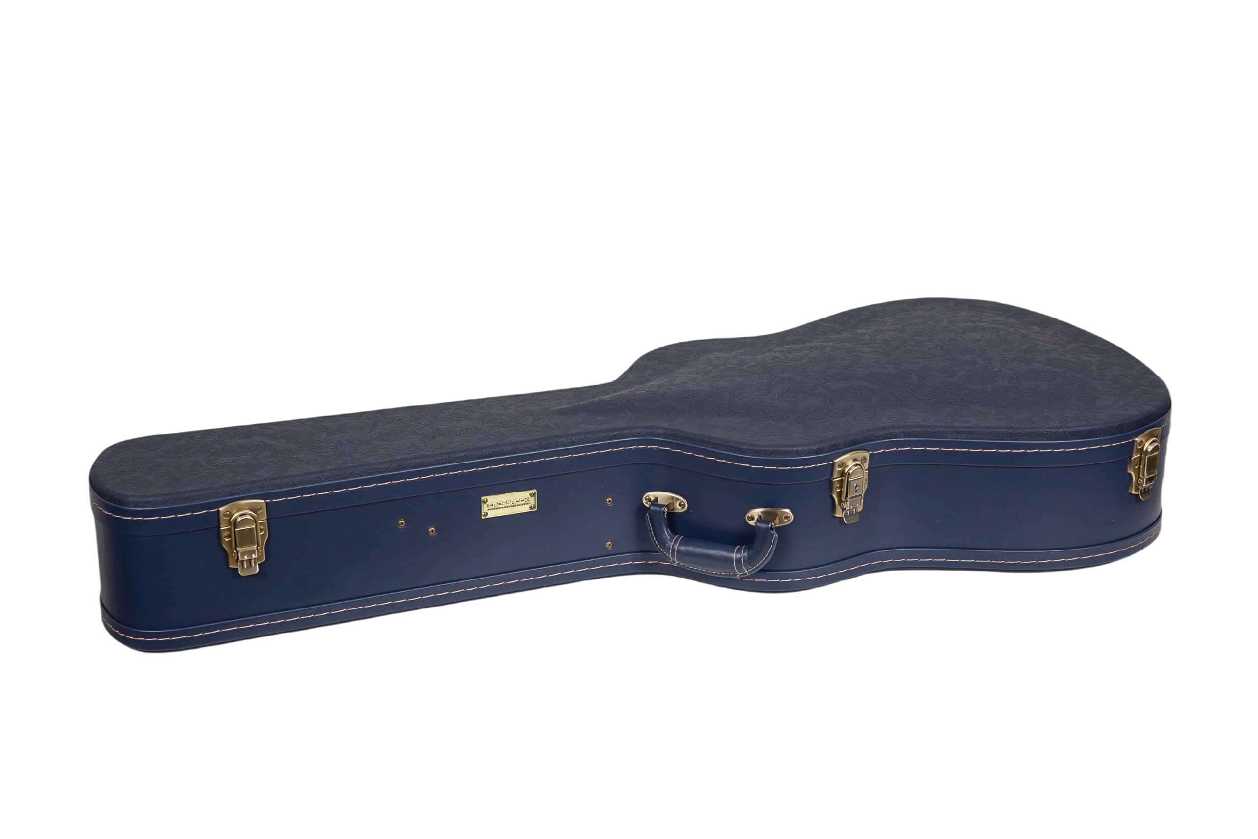 Crossrock Relief Series Dreadnought-Gitarrenkoffer für Gibson J-45 / Martin D-Style | geschnitztes Ozeanblaues Finish, tiefes scharlachrotes Samt-Innenfutter, Schloss – Premium-Hartschale aus Holz