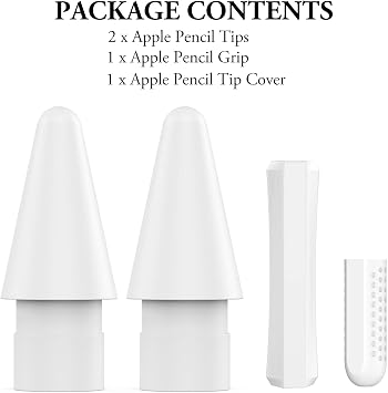 NIUTRENDZ Apple Pencil 2. nesil aksesuar seti, Apple Pencil Grip ve Apple Pencil uç kapaklı (Apple Pencil 2nd, beyaz)