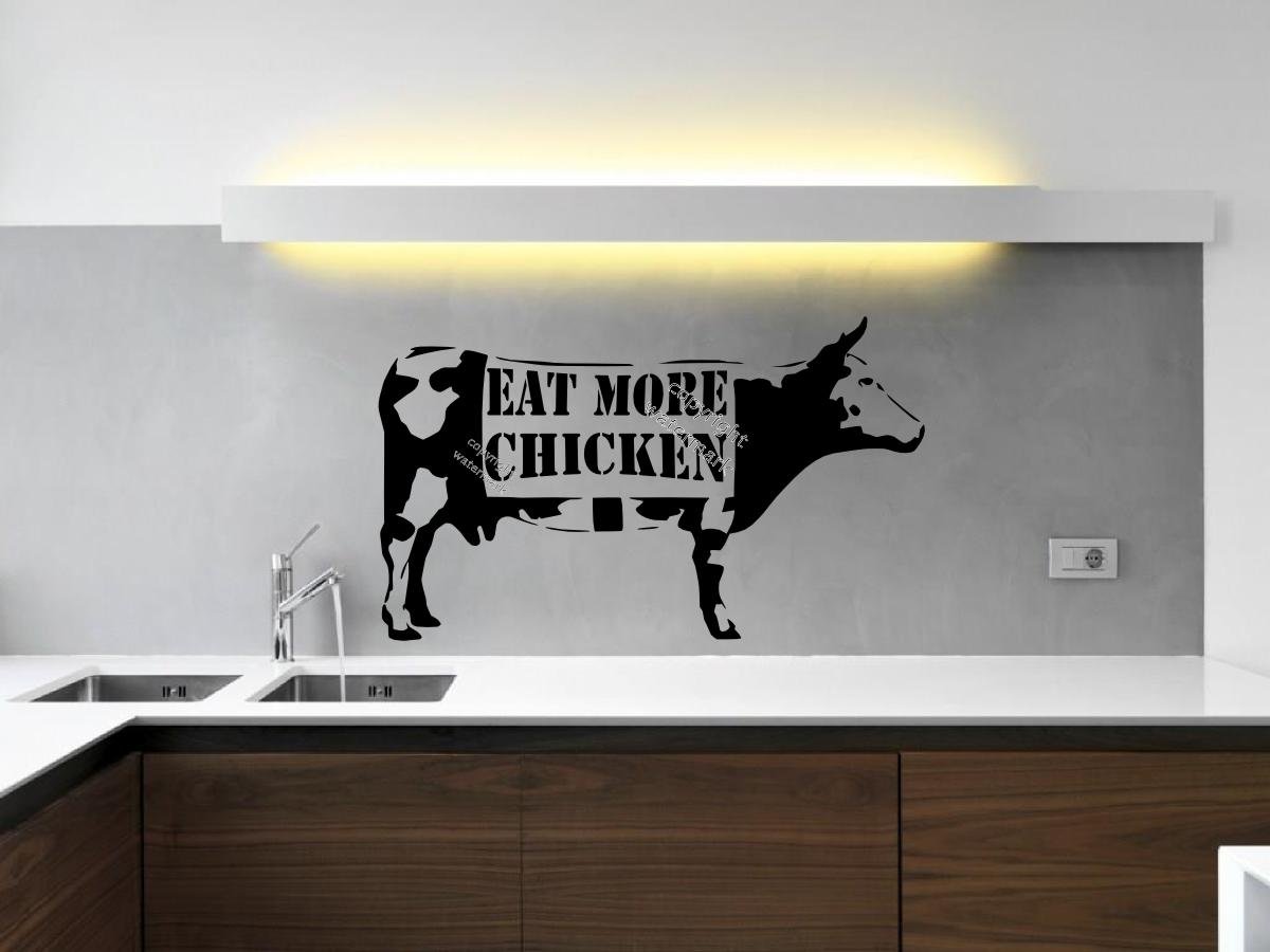 Banksy Style Cow Eat More Chicken Wall Sticker Decor Decal Removable DIY UK (Small 30cm x 50cm)