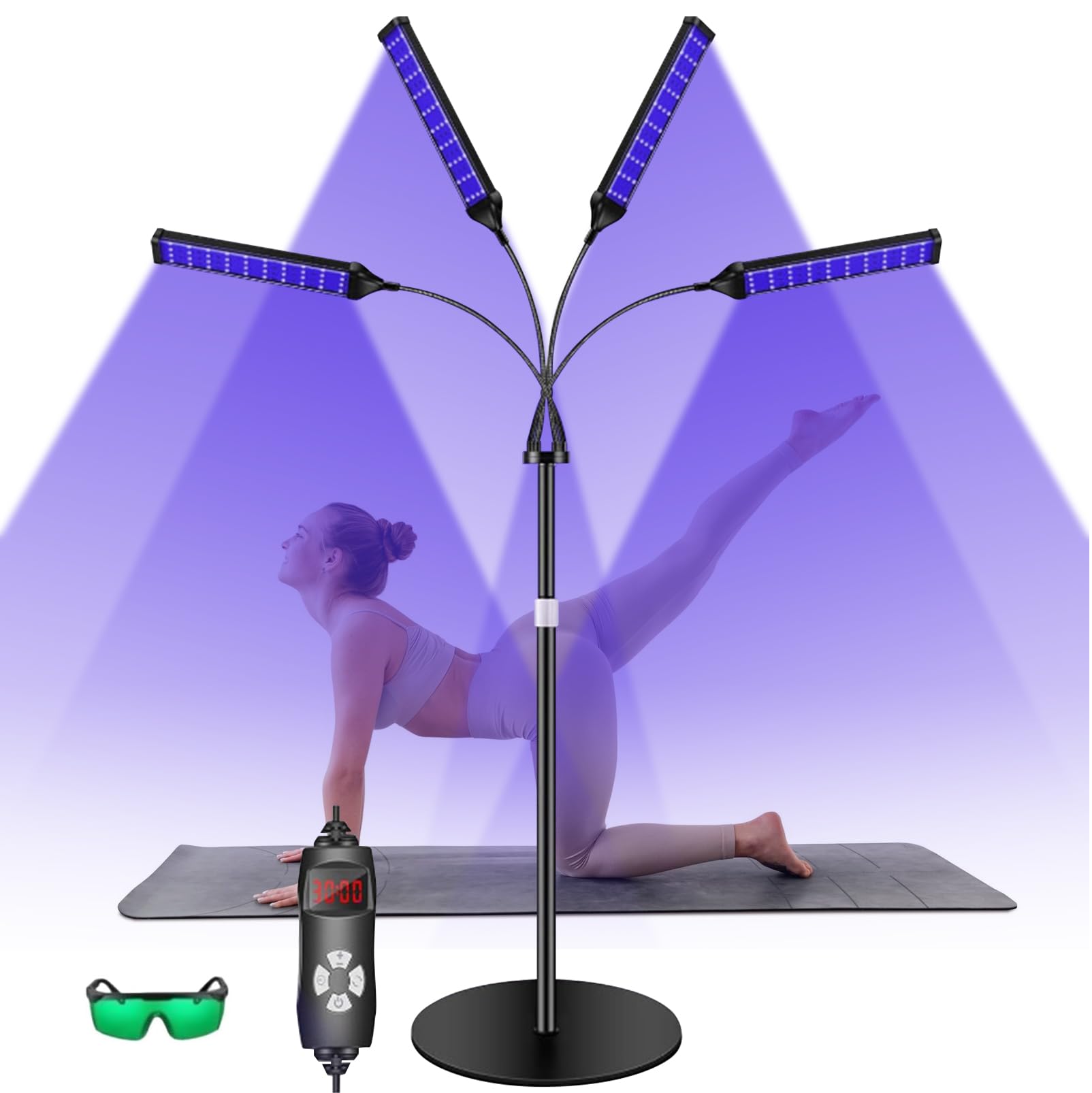 Solarium para el hogar, lámpara de bronceado, 660nm y 850nm bronceador facial con 420 LED, 5 niveles de brillo, 3 modos, altura ajustable, luz de bronceado solarium con gafas de protección para cuerpo