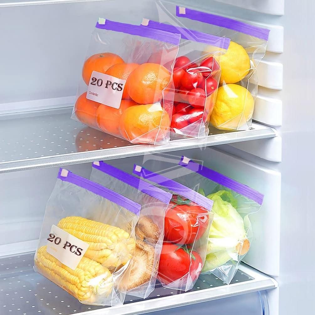 VONITY Purple Zipper Bags For Food Storage | Leakproof Seal & Long-lasting BPA-free Plastic | Zip-lock Pouch Safe To Store Fruits, Vegetables, Travel, Outdoor, School & Crafting Supplies [ 20 Pcs ]-image-37