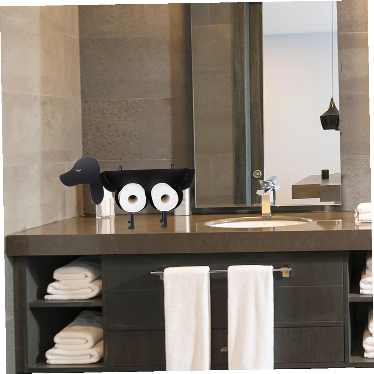HOMSFOU Portarrollos Diseño de Perro de Hierro Negro de Papel Higiénico Soporte Vertical Base Estable, para Baño de Hotel