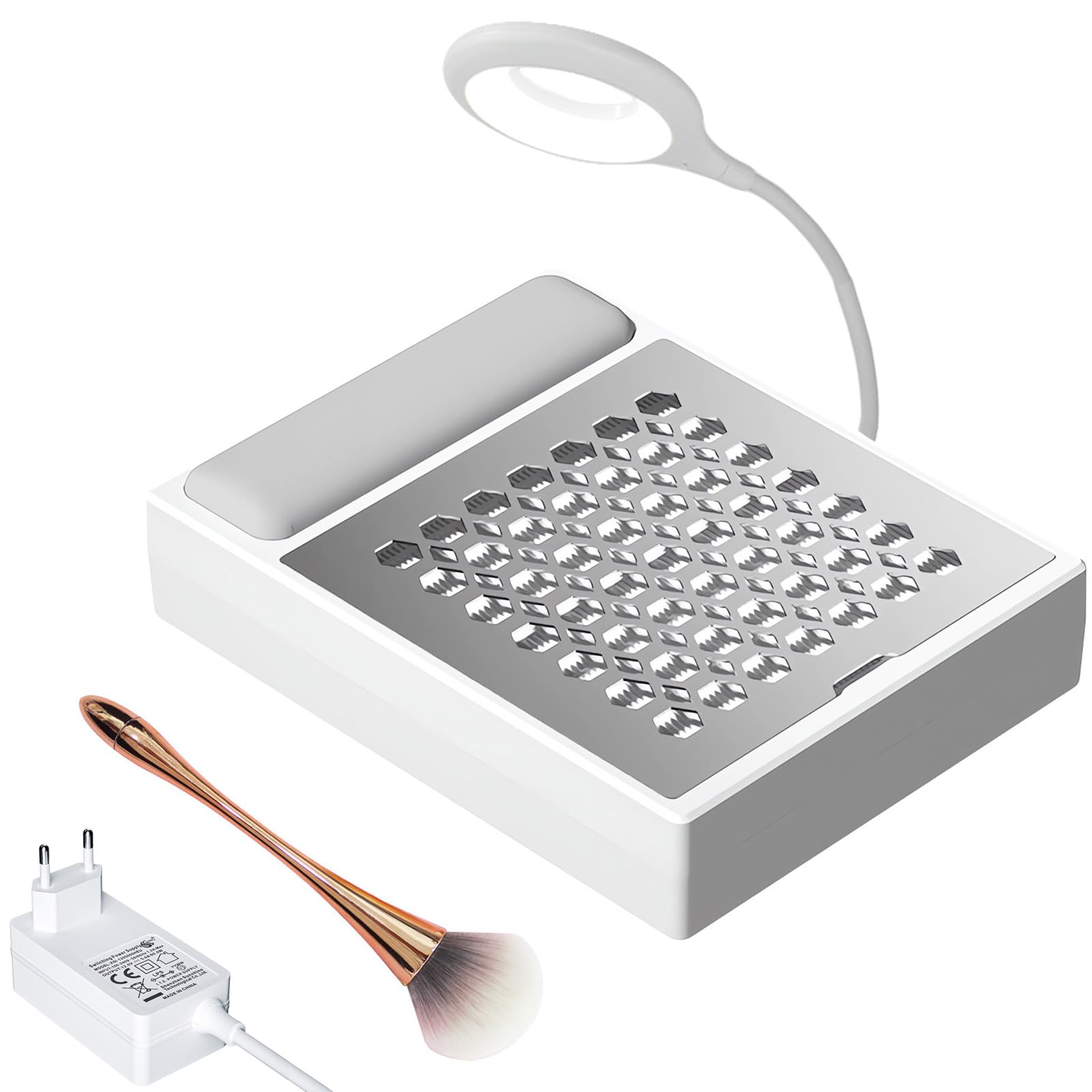 Aspirador de Polvo Para Uñas Profesional, Filtro Reutilizable y Lámpara LED | Potencia de Succión Ajustable, Motor Sin Escobillas, Para Salón de Manicura, Hogar