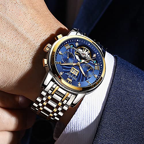 Olevs GX-G9910GB-JL Men Automatic Watch Skeleton 5 Hands Mechanical Blue Classic Luxury Multi Calendar Stainless Steel Waterproof Wrist For thumb #2
