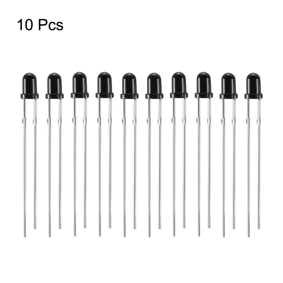 sourcing map Lichtempfindliche Dioden Fotodioden Lichtempfindliche Sensoren 3mm Kopf Empfänger Diode Schwarz Rundkopf 10 Stück