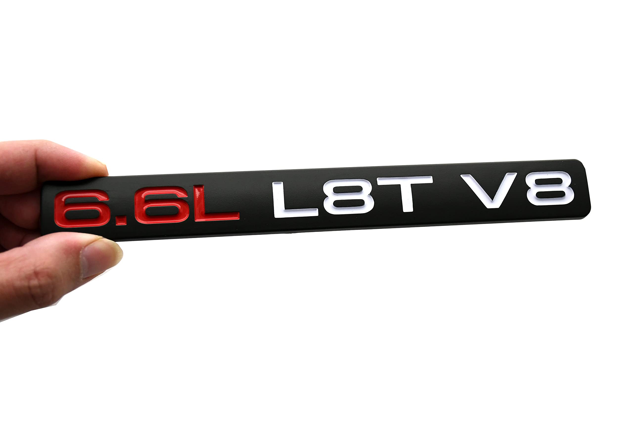 Lot de 2 emblèmes 3D de rechange pour capot moteur à gaz L8T V8 litres pour Chevrolet Silverado 2500HD 3500HD 2019-2022 (blanc rouge)