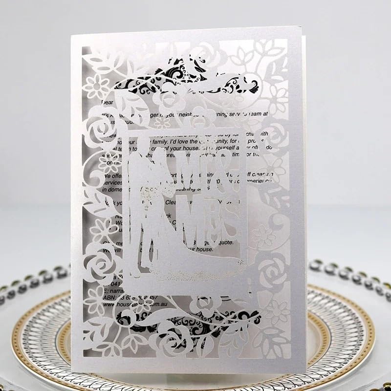 Hochzeitskarte 10 stücke Hochzeitseinladungen Elegante Braut und Bräutigam Einladungskarten for Hochzeit Mariage Party Favor Dekoration Hochzeitskarten(White Set)