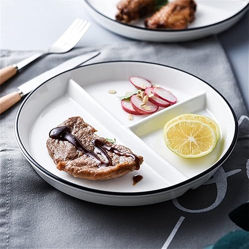 Miniatura 4 de Platos divididos de porcelana para niños, placas redondas de control de porciones para pérdida de peso para adultos, platos llanos con compartimento