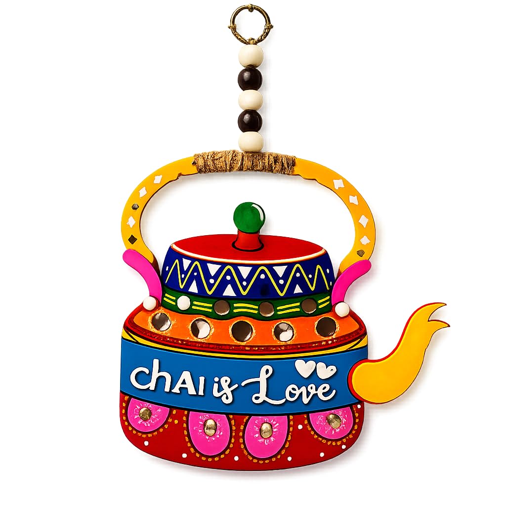 K3 Crafts Chai is Love Wooden Wall Hanging, Handcrafted Tea Kettle Decor, Colourful Indian Folk Art, for Kitchen, Living Room, Cafe & Home Entrance (Woode katel wall Hanging, Round)-image-28