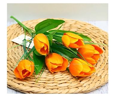 SPHINX Artificial Tulip Flowers Bunches (Approx 33 cms height)-Ideal for Home Decoration, Living Room, Bedroom, Wedding, Party, Table Top, Aesthetic Arrangement (2 Pieces, Bright Yellow)