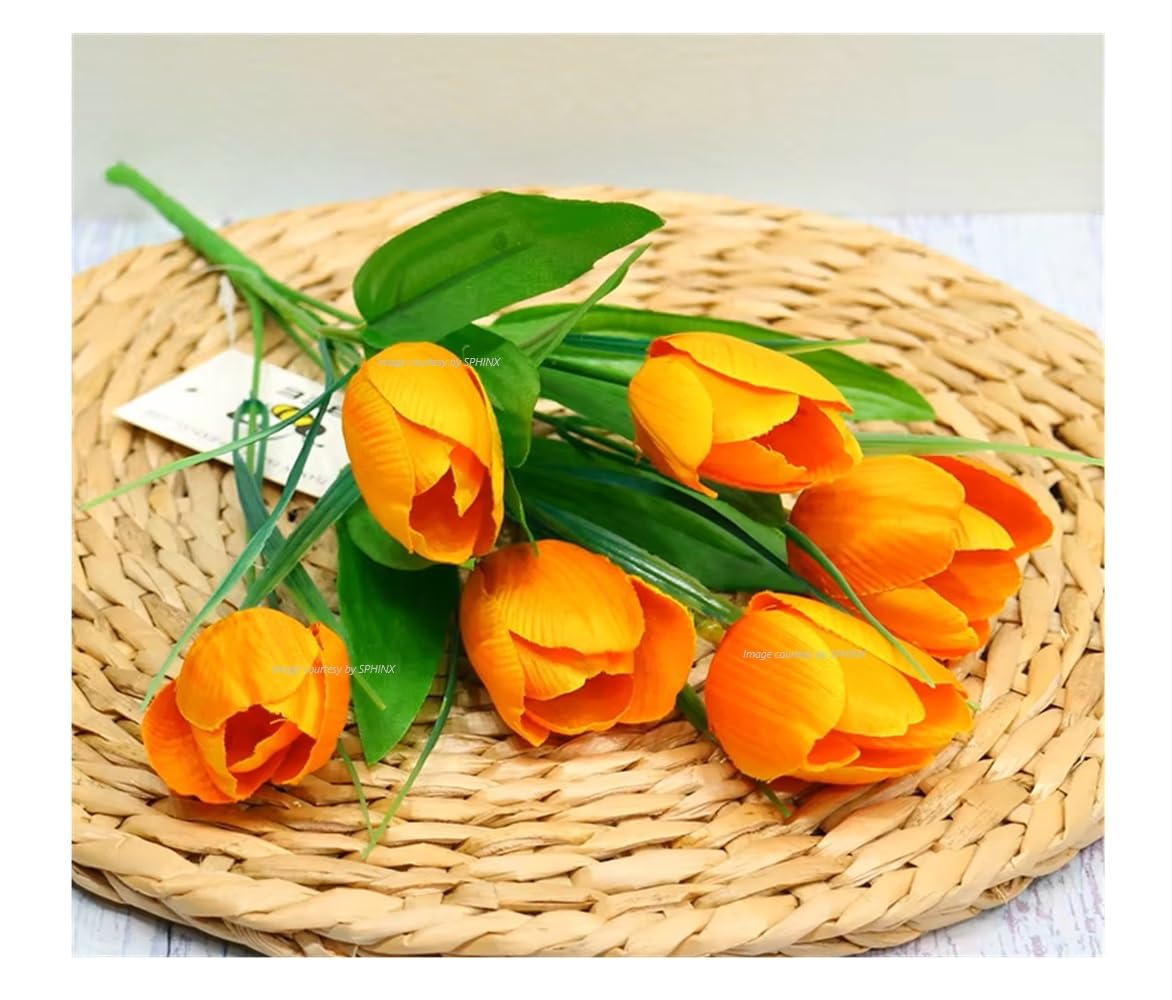 SPHINX Artificial Tulip Flowers Bunches (Approx 33 cms height)-Ideal for Home Decoration, Living Room, Bedroom, Wedding, Party, Table Top, Aesthetic Arrangement (2 Pieces, Bright Yellow)