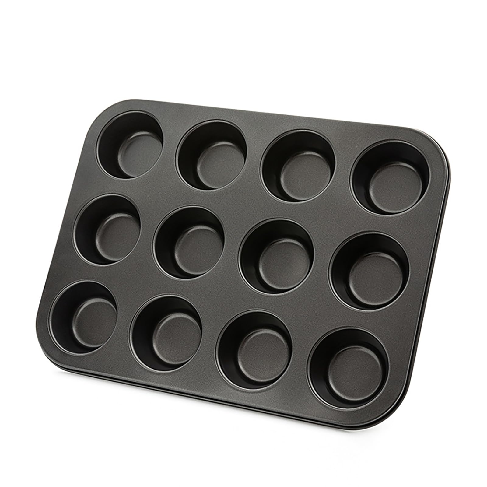 Molde para magdalenas para hornear, molde antiadherente para magdalenas, 12 tazas, paquete de 2 bandejas para tartas, moldes para tartas de queso de alta calidad, color negro